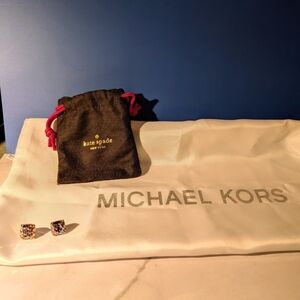 Michael Kors White & Silver Logo Pouch With Kate Spade Earrings & Jewelry Pouch